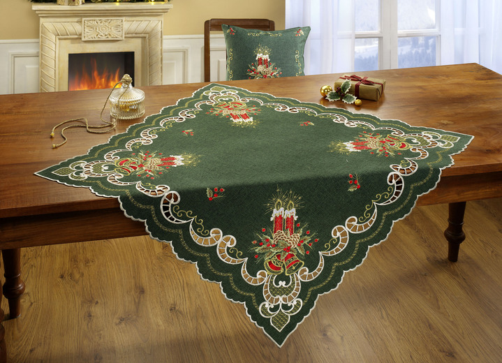 Tischdecken - Weihnachtliche Tisch- und Raumdekoration, in Größe 130 (2x Platzset oval, 30/ 45) bis 404 (Kissenbezug, 40/ 40), in Farbe GRÜN-ROT Ansicht 1