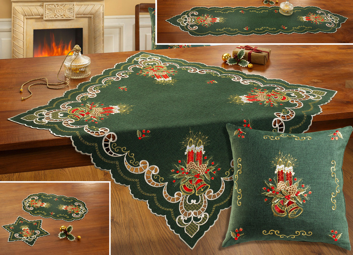 Kissenbezüge - Weihnachtliche Tisch- und Raumdekoration, in Größe 130 (2x Platzset oval, 30/ 45) bis 404 (Kissenbezug, 40/ 40), in Farbe GRÜN-ROT Ansicht 1