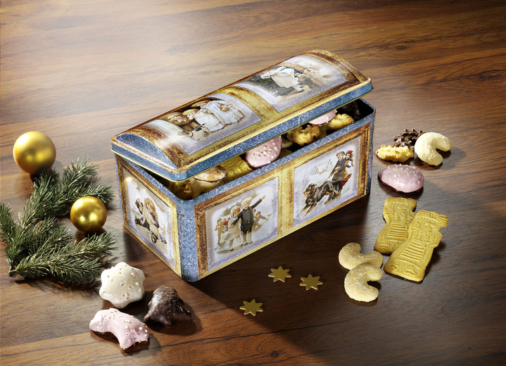 Weihnachtsleckereien - Metall-Gebäck-Truhe mit Weihnachtsgebäck, in Farbe BUNT