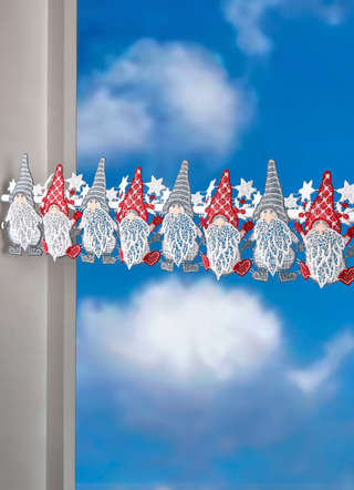 Landhaus & Küche - Stangendekoration aus echter Plauener Spitze – Farbe WEISS-GRAU-ROT Landhaus & Küche - Stangendekoration aus echter Plauener Spitze, in Größe 628 (H14xB 42 cm) bis 661 (H14xB103 cm), in Farbe WEISS-GRAU-ROT