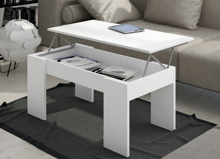 Couchtische - Couchtisch mit hochklappbarer Tischplatte und Staufach, in Farbe WEISS-WEISS Ansicht 1