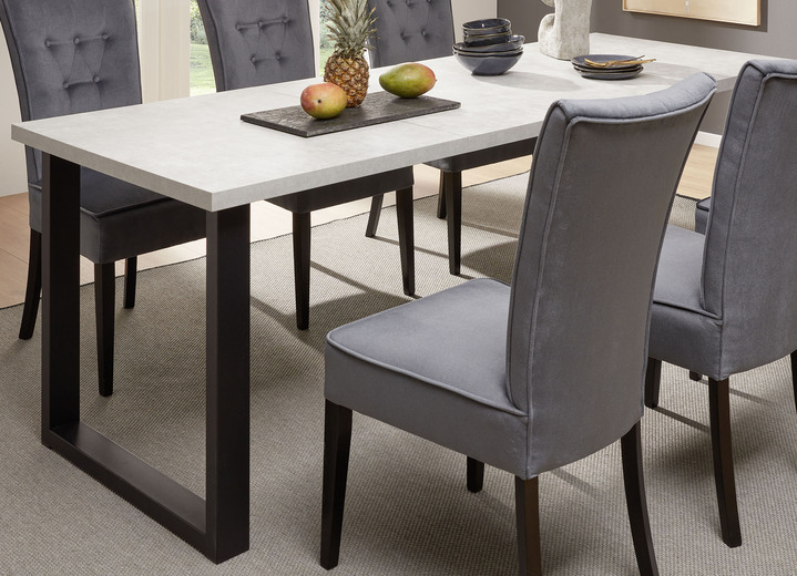Tische - Tisch mit Auszug und Metallkufe, in Farbe BETON-SCHWARZ