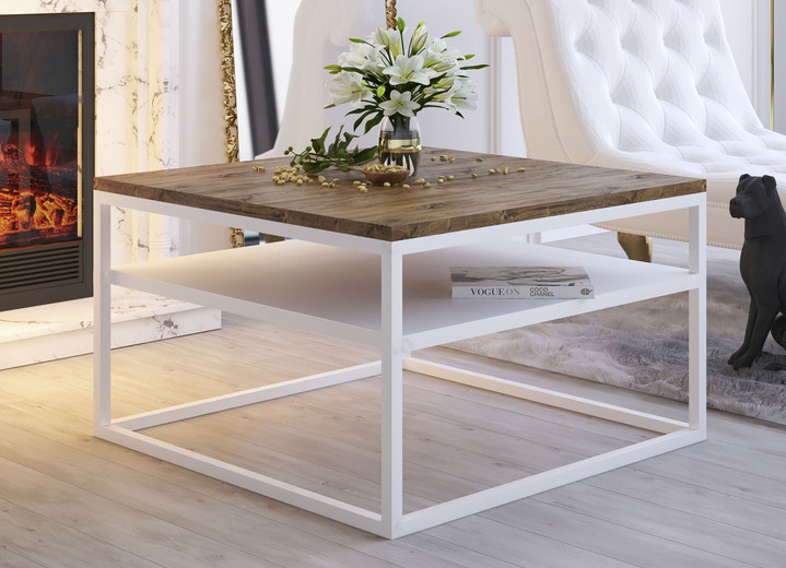 Couchtische - Couchtisch mit Gestell und Ablage aus Stahl, in Farbe EICHE DUNKEL-WEISS Ansicht 1