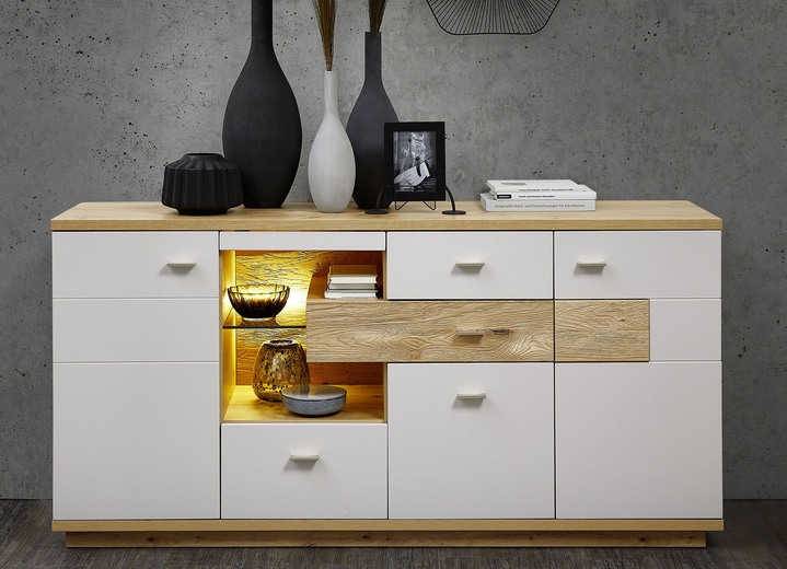 Sideboards & Kommoden - Sideboard mit LED-Beleuchtung, in Farbe ARTISAN EICHE LICHTGRAU-WILDEICHE