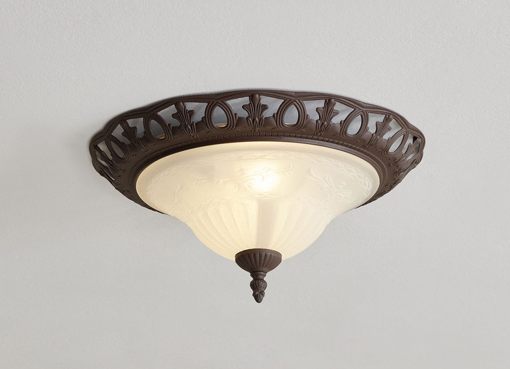 Lampen & Leuchten - Leuchtenserie aus Metall mit Glasschirmen, in Farbe ROST, in Ausführung Pendelleuchte, 3-flammig Ansicht 2