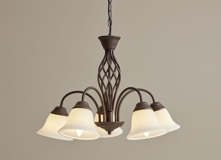 Lampen & Leuchten - Leuchtenserie aus Metall mit Glasschirmen, in Farbe ROST, in Ausführung Pendelleuchte, 3-flammig Ansicht 4