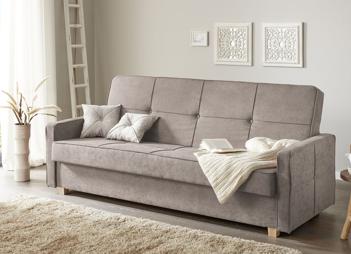 Schlafsofas - Schlafsofa mit Bettkasten, in Farbe BEIGE Ansicht 1