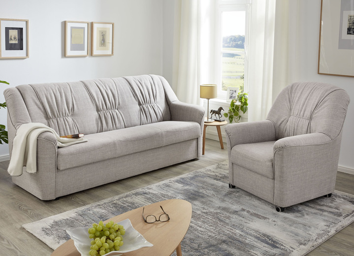 - Gemütliche Polstermöbel im Vintage Style, in Farbe CREME, in Ausführung Polstergruppe, 3-teilig
