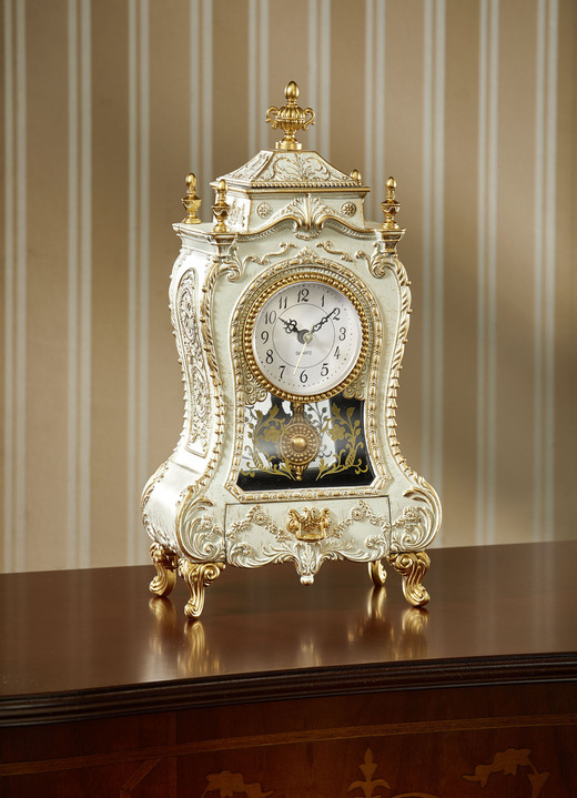 Uhren - Spieluhr in antiker Verkleidung, in Farbe WEIß-GOLD