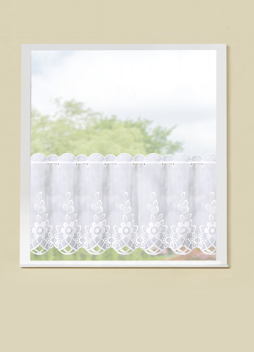 Klassisch - Filigraner Kurzstore mit Stangendurchzug , in Größe 669 (Kurzstore, H30xB225 cm) bis 792 (Kurzstore, H45xB150 cm), in Farbe WEISS Ansicht 1