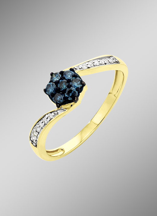 - Exquisiter Damenring mit weißen und blauen Brillanten, in Größe 160 bis 220, in Farbe
