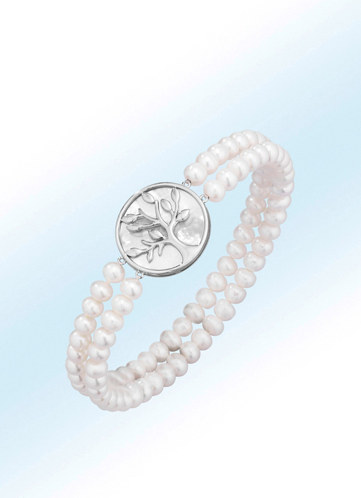 mit Perlen - Elastisches 2-reihiges Armband mit Süßwasser-Zuchtperlen, in Farbe  Ansicht 1