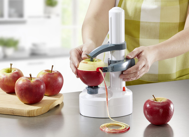- Elektrischer Obst- und Gemüseschäler mit Edelstahl-Klingeneinsätzen, in Farbe WEISS Ansicht 1