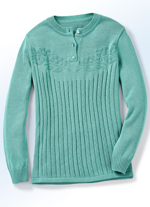 Pullover - Pullover mit floraler Struktur Ansicht 2 Pullover - Pullover mit floraler Struktur, in Größe 038 bis 054, in Farbe HELLBLAU Ansicht 2