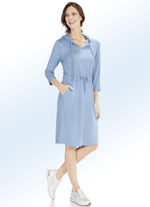 Damenmode - Kleid mit Kapuze, in Größe 036 bis 052, in Farbe RAUCHBLAU Ansicht 1
