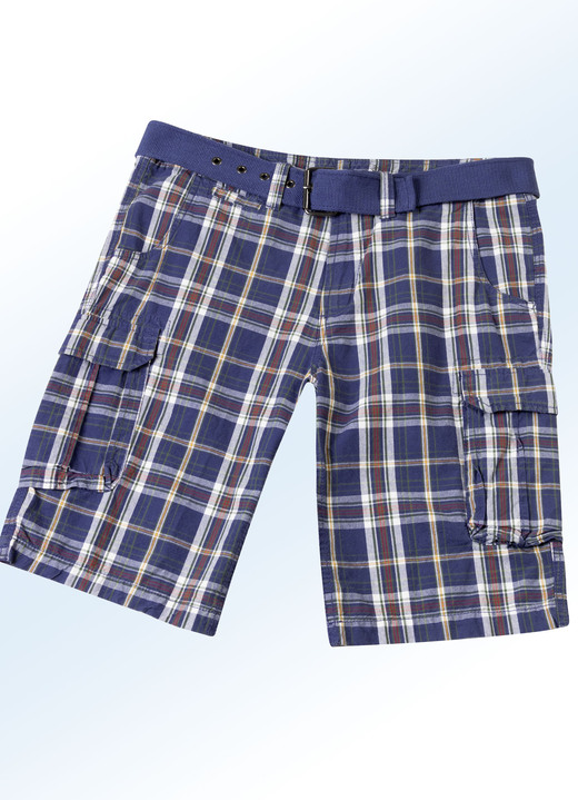 Hosen - Bermudas mit Gürtel und Cargotaschen in 2 Farben, in Größe 024 bis 060, in Farbe MARINE-WEISS Ansicht 1