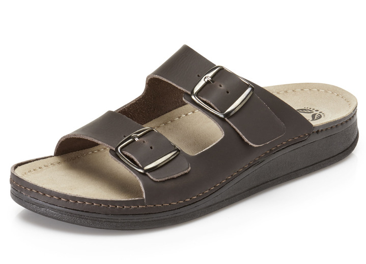 Sandalen & Pantoletten - Mubb, bequeme Herren-Pantoletten, Weite H, aus Leder, in Größe 040 bis 046, in Farbe SCHWARZ Ansicht 2