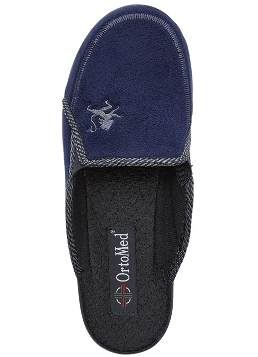 Hausschuhe - Zweierpack, klassische Herren-Hausschuhe, Weite H, mit Gummizug, in Größe 040 bis 046, in Farbe BLAU+SCHWARZ Ansicht 4