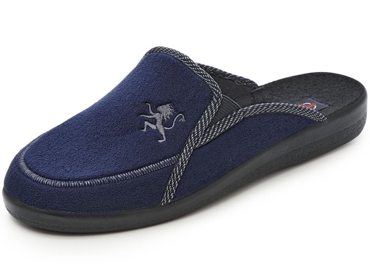 Hausschuhe - Zweierpack, klassische Herren-Hausschuhe, Weite H, mit Gummizug, in Größe 040 bis 046, in Farbe BLAU+SCHWARZ Ansicht 2
