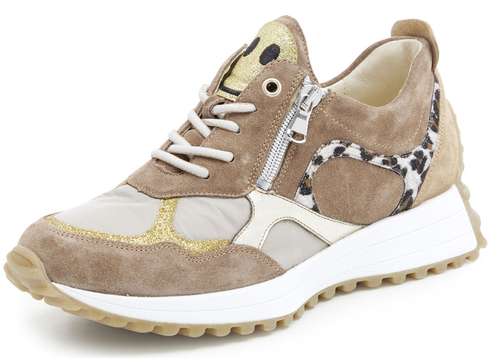 Komfortschuhe - Waldläufer Sneaker mit frecher Glitzer-Applikation, in Größe 3 1/2 bis 8, in Farbe TAUPE-GOLD Ansicht 1