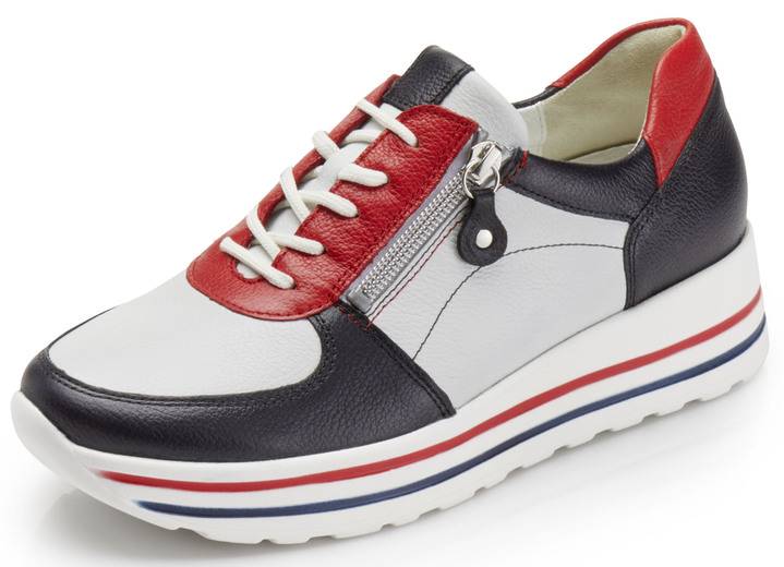 Komfortschuhe - Waldläufer Sneaker aus bestem Nappaleder, in Größe 3 1/2 bis 8, in Farbe BLAU-WEISS-ROT Ansicht 1