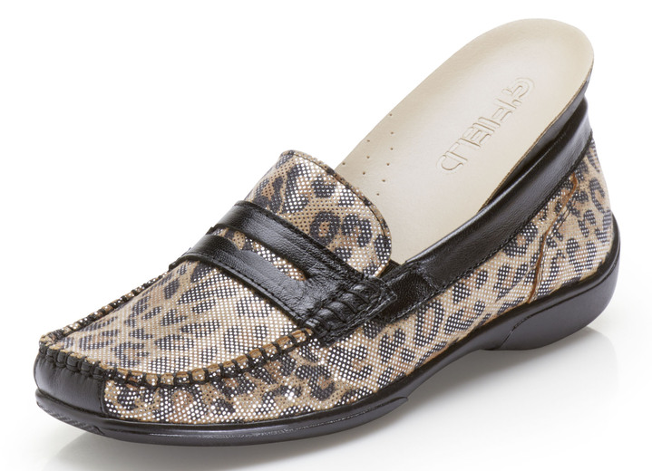 - Slipper mit rassigem Leo Print, in Größe 036 bis 042, in Farbe SCHWARZ-CAMEL Ansicht 2