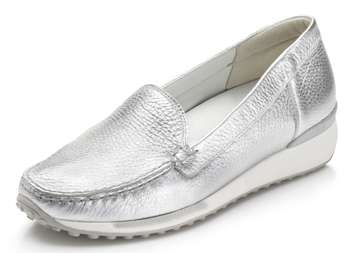 Komfortschuhe - Waldläufer Slipper aus weichem Hirschleder, in Größe 3 1/2 bis 8, in Farbe SILBER Ansicht 1