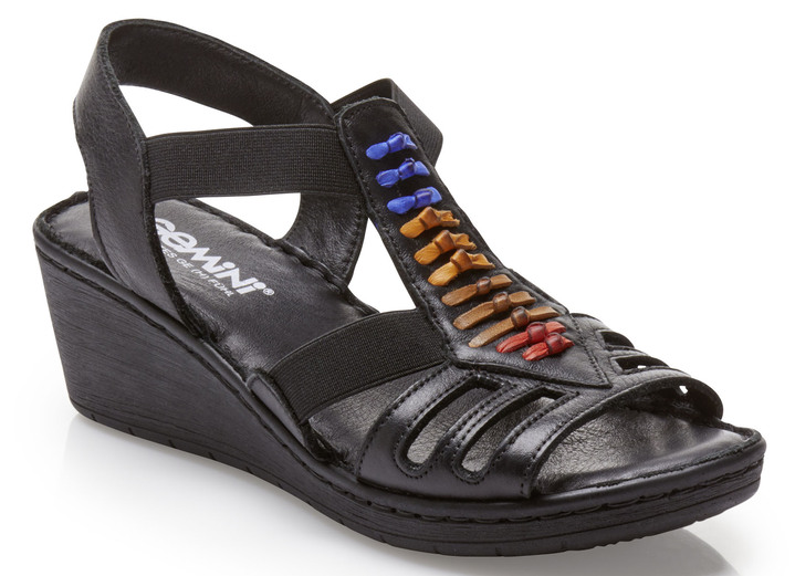 - Gemini Sandalette mit bunten Lederdurchzügen, in Größe 036 bis 041, in Farbe SCHWARZ