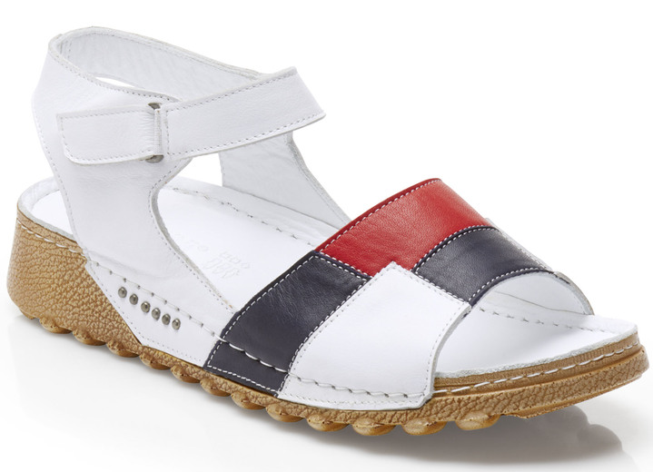 Komfortschuhe - Gemini Sandale aus schattiertem Rind-Nappaleder, in Größe 036 bis 042, in Farbe WEISS-BLAU-ROT