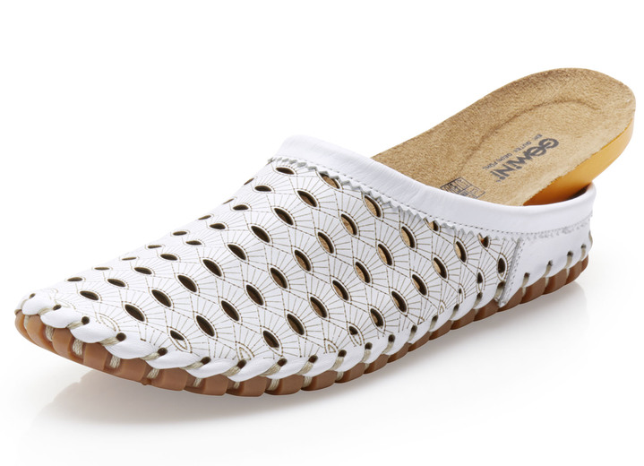 Komfortschuhe - Gemini, sommerlicher Damen-Sabot, Weite G, mit herausnehmbarem Fußbett, in Größe 036 bis 042, in Farbe WEISS Ansicht 2