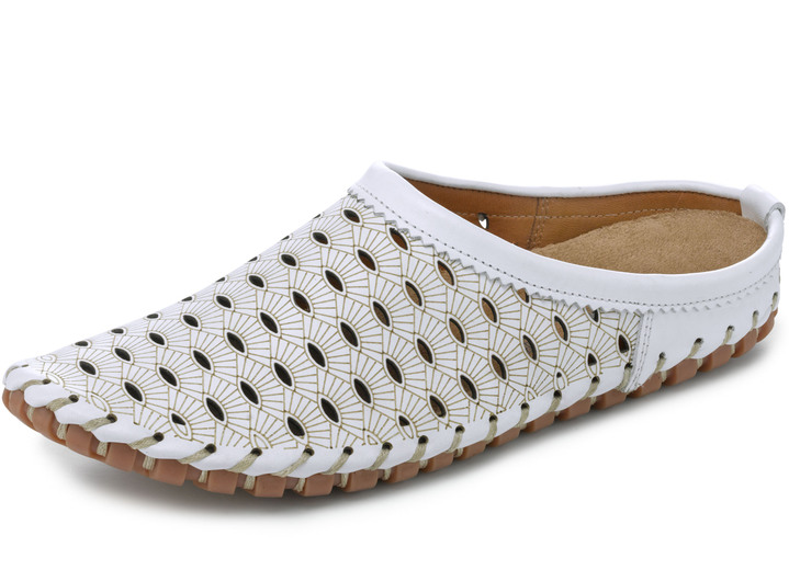 Komfortschuhe - Gemini, sommerlicher Damen-Sabot, Weite G, mit herausnehmbarem Fußbett, in Größe 036 bis 042, in Farbe WEISS Ansicht 1