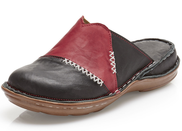 Komfortschuhe - Gemini Clog aus schattiertem Rind-Nappaleder, in Größe 036 bis 042, in Farbe SCHWARZ-ROT Ansicht 1