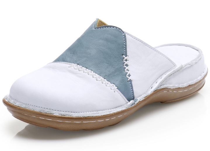 Komfortschuhe - Gemini Clog aus schattiertem Rind-Nappaleder, in Größe 036 bis 042, in Farbe WEISS-JEANS Ansicht 1