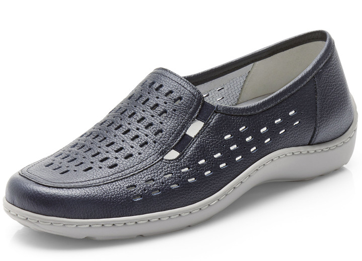 Komfortschuhe - Waldläufer Slipper mit Leder-Massagefußbett, in Größe 3 1/2 bis 8, in Farbe DUNKELBLAU Ansicht 1