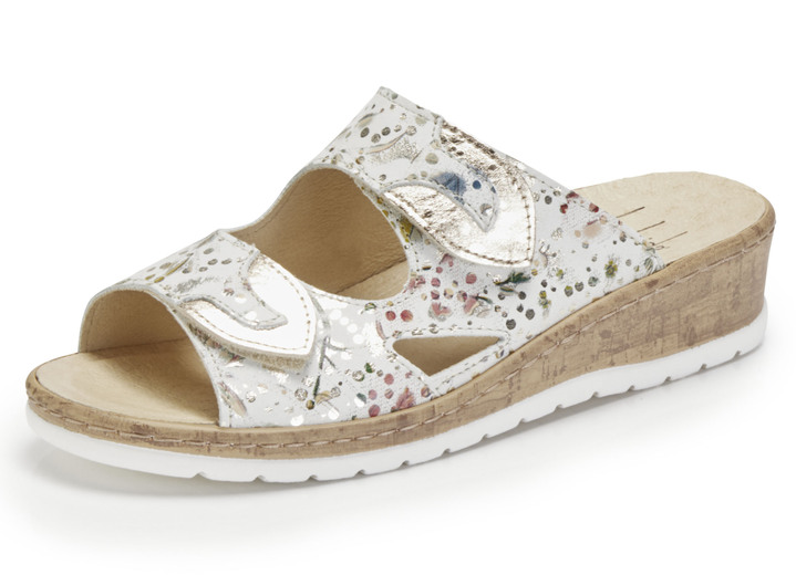 Komfortschuhe - ELENA EDEN Pantolette aus floral bedrucktem Nappaleder, in Größe 035 bis 041, in Farbe ECRU-BUNT Ansicht 1