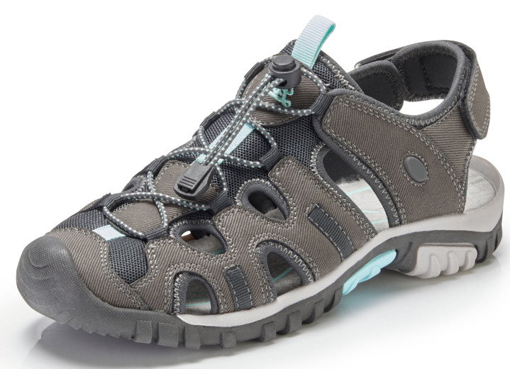 Sandaletten & Pantoletten - Sandale mit elastischem Schnellschnürsystem , in Größe 036 bis 042, in Farbe BRAUN-GRAU
