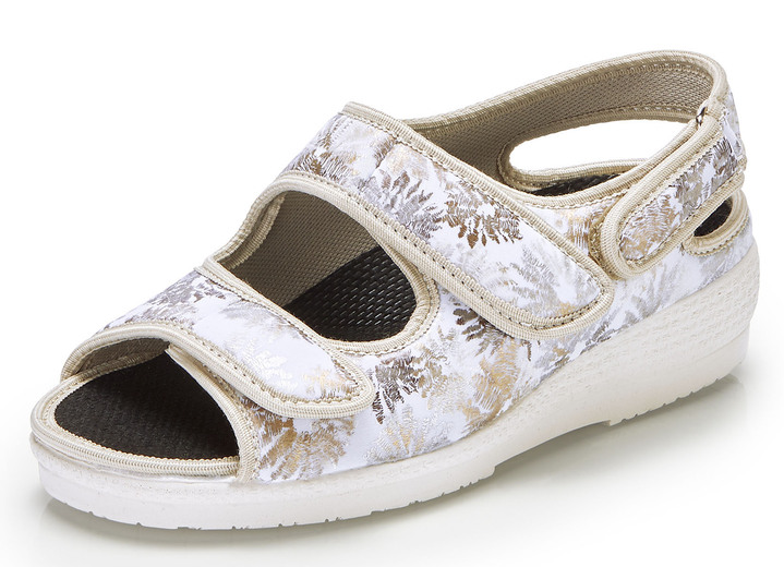 Komfortschuhe - Sandale aus glänzendem Textilmaterial, in Größe 036 bis 040, in Farbe ECRU Ansicht 1