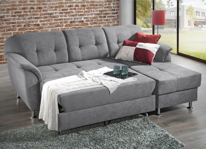 Funktions-Polstermöbel - Frei im Raum aufstellbare Polsterecke mit Bettfunktion, in Farbe HELLGRAU Ansicht 2