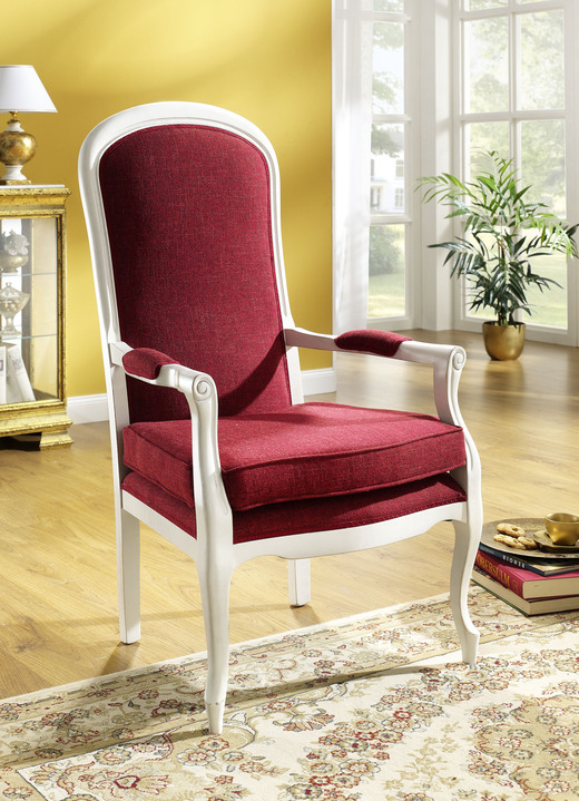 Stilmöbel - Armlehnensessel mit losem Sitzkissen, in Farbe WEIß-ROT Ansicht 1