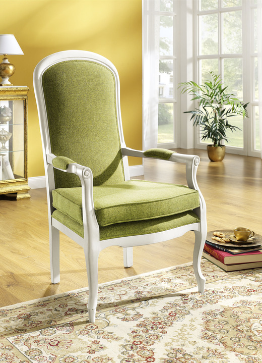 Stilmöbel - Armlehnensessel mit losem Sitzkissen, in Farbe WEIß-HELLGRÜN Ansicht 1