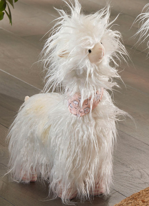 Wohnaccessoires - Lama mit flauschigem Kunstfell, in Farbe WEISS-ROSA, in Ausführung Lama, klein Ansicht 1