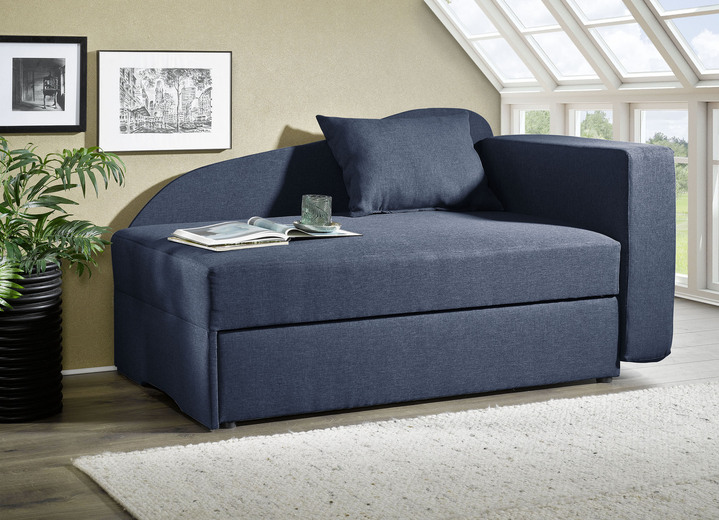 - Schlafsofa mit Bonnellfederung, in Farbe DENIM, in Ausführung Armlehne rechts Ansicht 1