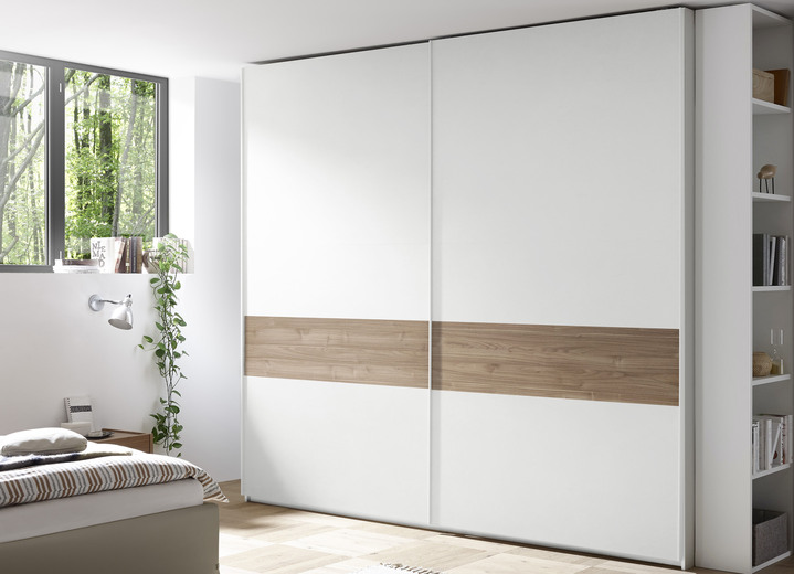 Schlafzimmerschränke - Schwebetürenschrank in moderner Optik, in Farbe WEISS-NUSSBAUM Ansicht 1