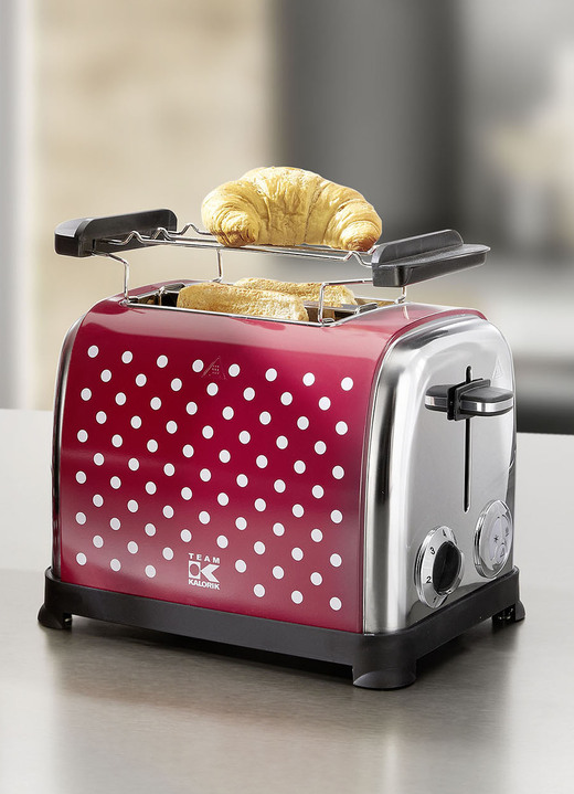 Küchengeräte-Serien - Frühstücksserie mit Edelstahlkorpus im Retro-Design, in Farbe ROT/WEIß, in Ausführung Toaster Ansicht 1