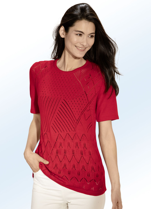 Pullover - Pulli mit Ajourmix und feinen Strukturen Pullover - Pulli mit Ajourmix und feinen Strukturen, in Größe 038 bis 054, in Farbe ROT