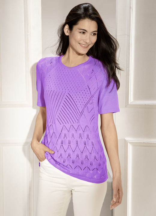 Pullover - Pulli mit Ajourmix und feinen Strukturen Pullover - Pulli mit Ajourmix und feinen Strukturen, in Größe 038 bis 054, in Farbe LAVENDEL