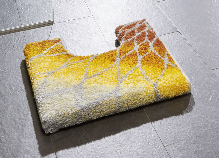 - Badgarnitur mit trendigen Dessin, in Größe 100 (Vorleger halbrund, 50/ 80 cm) bis 112 (WC-Deckelbezug, 47/ 50 cm), in Farbe TERRA-GRAU Ansicht 2