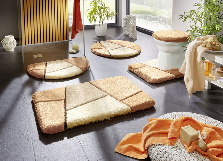 Badgarnituren - Farbenfrohe Badgarnitur mit rutschhemmender Rückseite, in Größe 100 (Vorleger halbrund, 50/ 80 cm) bis 110 (Hänge-WC-Garnitur 2-teilig), in Farbe GRAU Ansicht 7