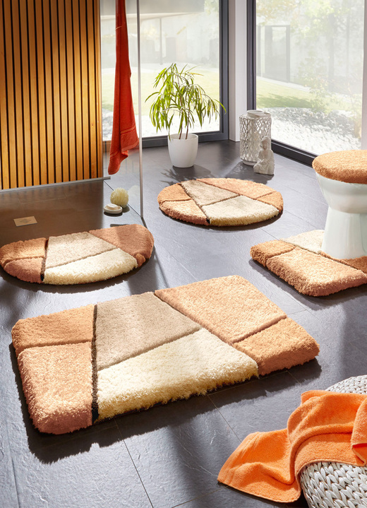 Badgarnituren - Farbenfrohe Badgarnitur mit rutschhemmender Rückseite, in Größe 100 (Vorleger halbrund, 50/ 80 cm) bis 110 (Hänge-WC-Garnitur 2-teilig), in Farbe GRAU Ansicht 9