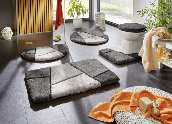 Badgarnituren - Farbenfrohe Badgarnitur mit rutschhemmender Rückseite Ansicht 5 Badgarnituren - Farbenfrohe Badgarnitur mit rutschhemmender Rückseite, in Größe 100 (Vorleger halbrund, 50/ 80 cm) bis 110 (Hänge-WC-Garnitur 2-teilig), in Farbe GRÜN Ansicht 5